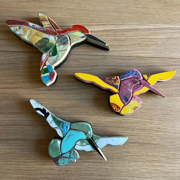 Wall Art: Upcycled Skateboard Hummingbird Wall Art - Handmade Decor - Set of 3 - Picture 2 of 11